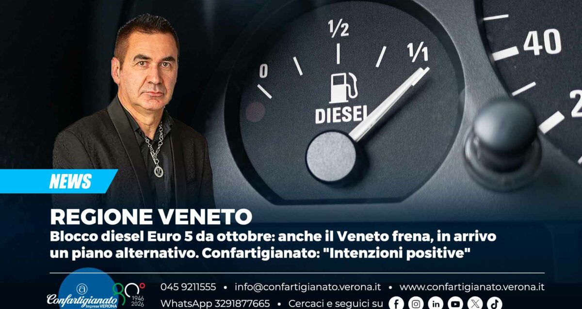 REGIONE VENETO – Blocco diesel Euro 5 da ottobre: anche il Veneto frena, in arrivo un piano alternativo. Confartigianato: "Intenzioni positive"