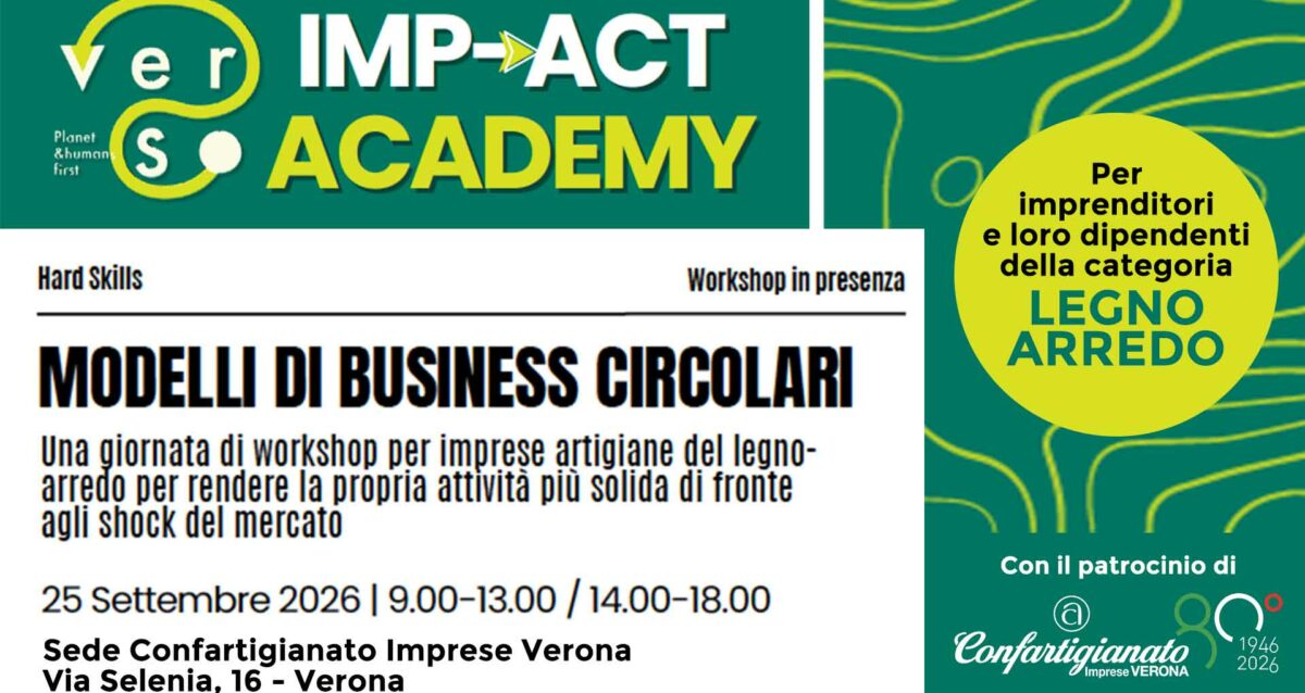 LEGNO ARREDO – Il 25 settembre, con l'associazione Verso, workshop gratuito "Modelli di business circolari" per le imprese del Legno Arredo. Iscriviti per partecipare