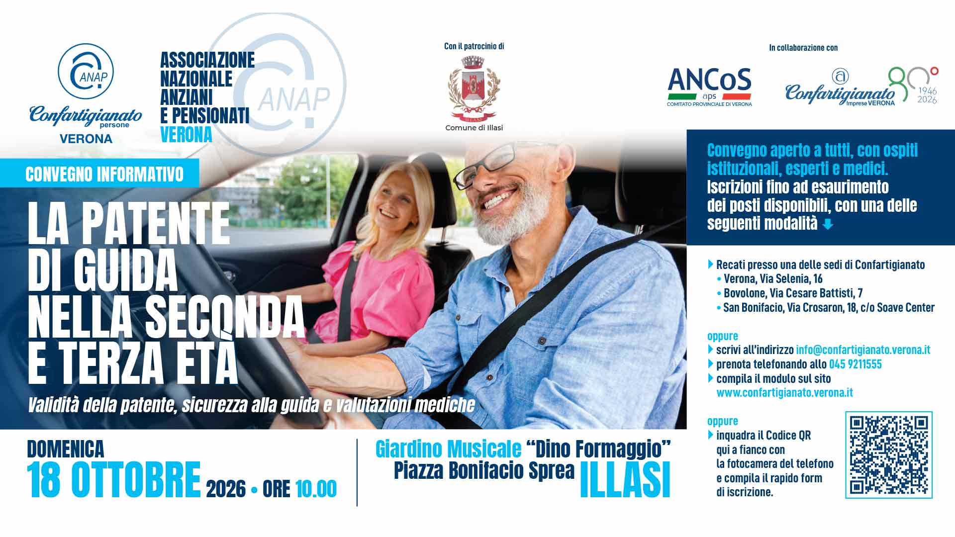 ANAP – Domenica 18 ottobre, ad Illasi, convegno sulla patente di guida nella seconda e terza età (validità, sicurezza e valutazioni mediche) e pranzo sociale