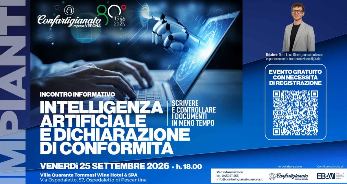 IMPIANTI – Intelligenza Artificiale e Dichiarazione di Conformità: scrivere e controllare i documenti in meno tempo. Incontro informativo per Installatori, il 25 settembre a Villa Quaranta