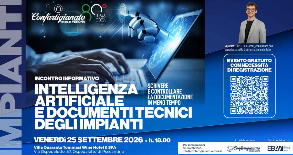 IMPIANTI – Intelligenza Artificiale e Documenti Tecnici degli Impianti: scrivere e controllare la documentazione in meno tempo. Incontro informativo il 25 settembre a Villa Quaranta