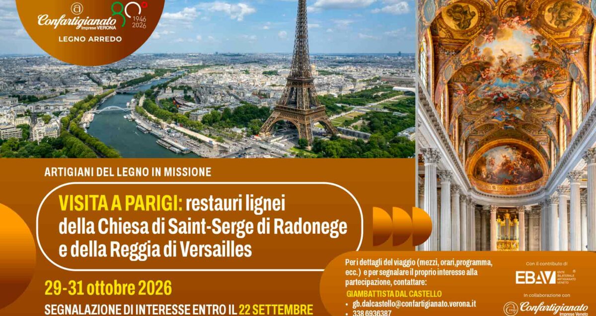 LEGNO ARREDO – Missione a Parigi per scoprire i restauri lignei della Chiesa di Saint-Serge di Radonege e della Reggia di Versailles. Segnalazione interesse entro il 22 settembre