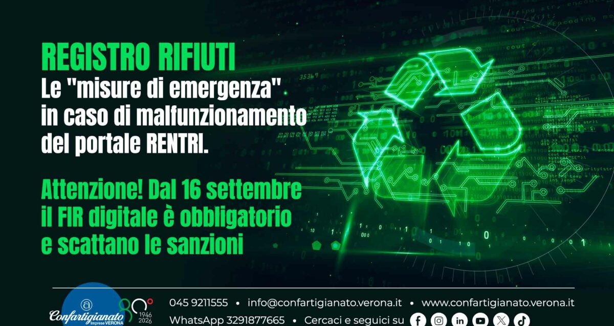 AMBIENTE – Le "misure di emergenza" in caso di malfunzionamento del portale RENTRI. Attenzione! Dal 16 settembre il FIR digitale è obbligatorio e scattano le sanzioni