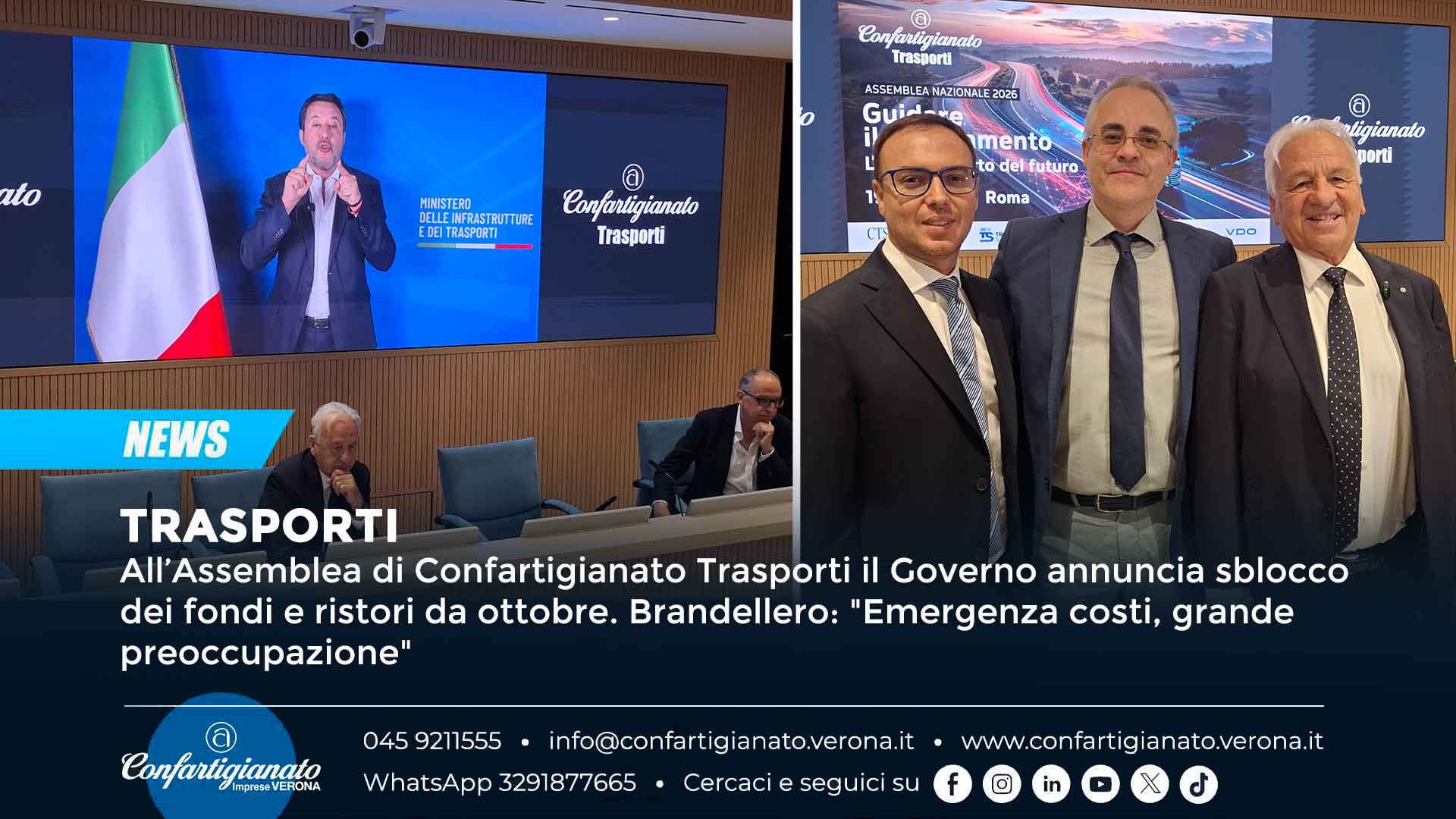 TRASPORTI – All’Assemblea di Confartigianato Trasporti il Governo annuncia sblocco dei fondi e ristori da ottobre. Brandellero: "Emergenza costi, grande preoccupazione"