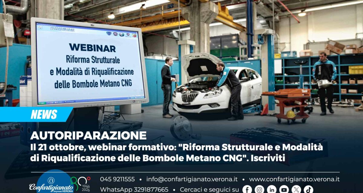AUTORIPARAZIONE – Il 21 ottobre, webinar formativo: "Riforma Strutturale e Modalità di Riqualificazione delle Bombole Metano CNG". Iscriviti