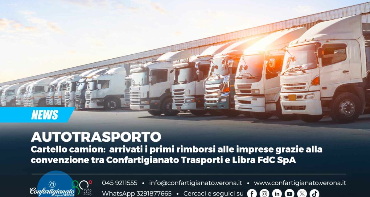 AUTOTRASPORTO – Cartello camion: arrivati i primi rimborsi alle imprese grazie alla convenzione tra Confartigianato Trasporti e Libra FdC SpA