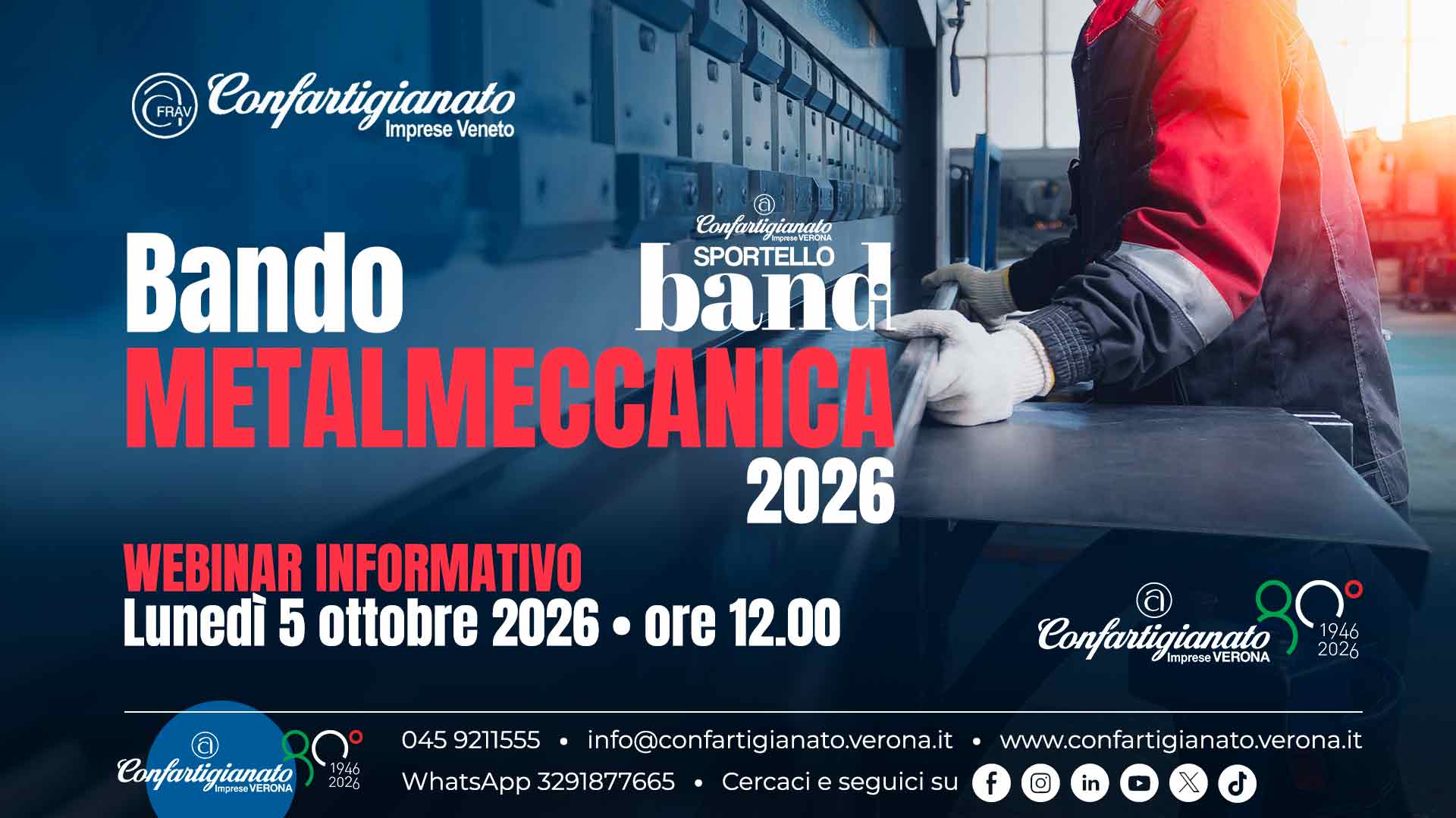 METALMECCANICA – Bando Metalmeccanica 2026: il 5 ottobre, un webinar per presentare i contributi a fondo perduto per la sicurezza dei lavoratori