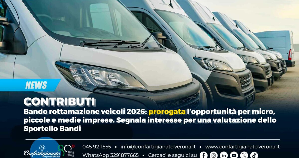 CONTRIBUTI – Bando rottamazione veicoli 2026: prorogata l'opportunità per micro, piccole e medie imprese. Segnala interesse per valutazione Sportello Bandi