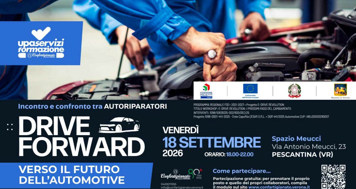 AUTORIPARAZIONE – "Drive Forward - Verso il futuro dell'automotive": incontro e confronto tra autoriparatori, 18 settembre, Spazio Meucci di Pescantina