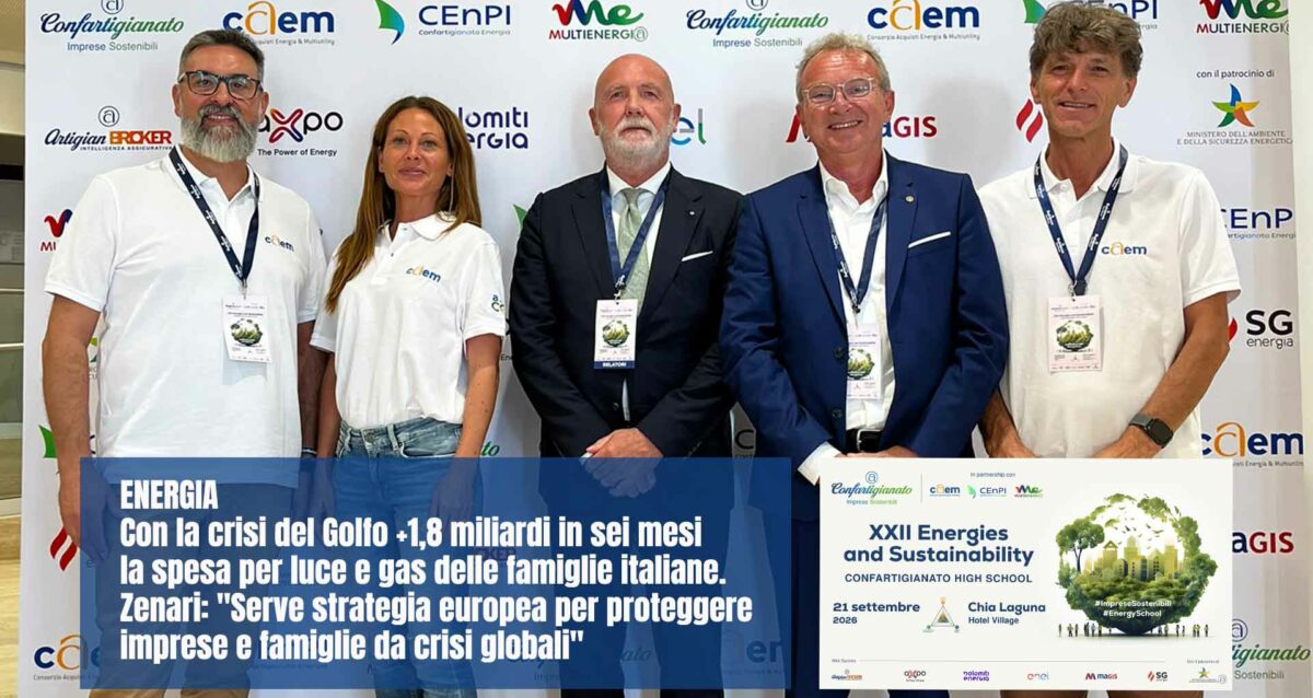 ENERGIA – Con la crisi del Golfo +1,8 miliardi in sei mesi la spesa per luce e gas delle famiglie italiane. Zenari: "Serve strategia europea per proteggere imprese e famiglie da crisi globali"