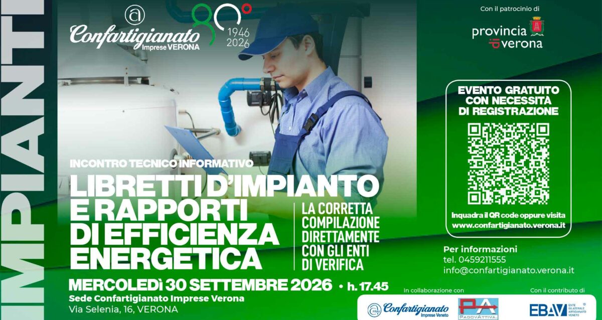 IMPIANTI – Libretto d'Impianto e Rapporti di Efficienza Energetica, la corretta compilazione: il 30 settembre, incontro tecnico informativo. Iscriviti