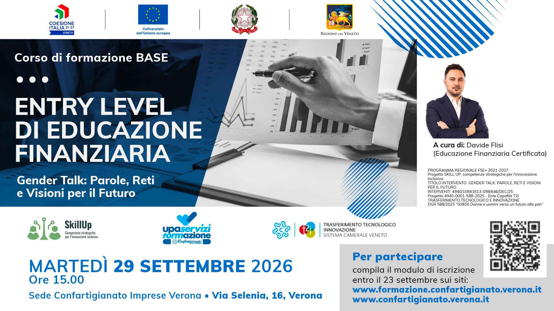 FINANZA – Incontro formativo "Entry Level di Educazione Finanziaria": martedì 29 settembre, sede Confartigianato Verona. Iscriviti per partecipare