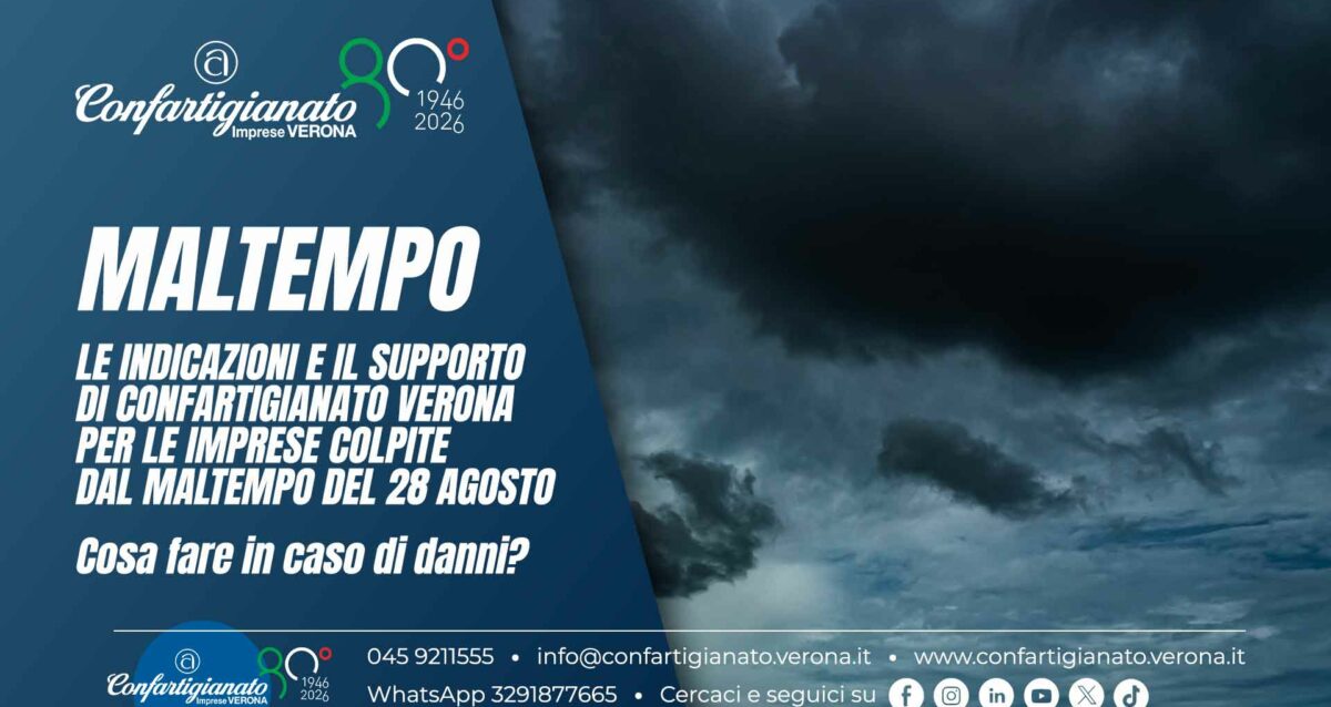 MALTEMPO – Le indicazioni e il supporto di Confartigianato Verona per le imprese colpite dal maltempo del 28 agosto