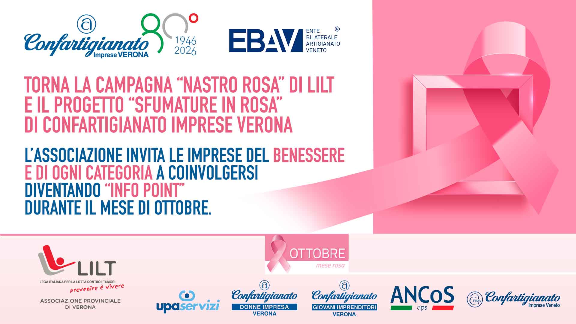 SOCIALE – Torna la campagna LILT “Nastro Rosa” su prevenzione tumore al seno: Confartigianato Verona INVITA le imprese ad aderire come “info point” nel mese di ottobre
