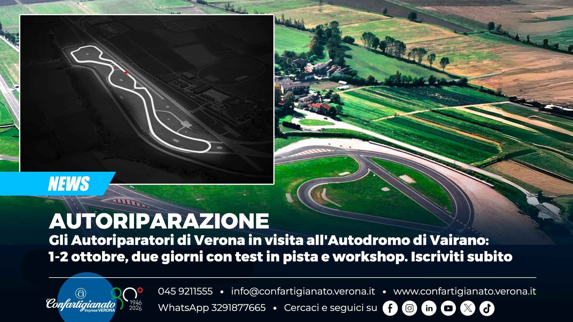 AUTORIPARAZIONE – Gli Autoriparatori di Verona in visita all'Autodromo di Vairano: 1-2 ottobre, due giorni con test in pista e workshop