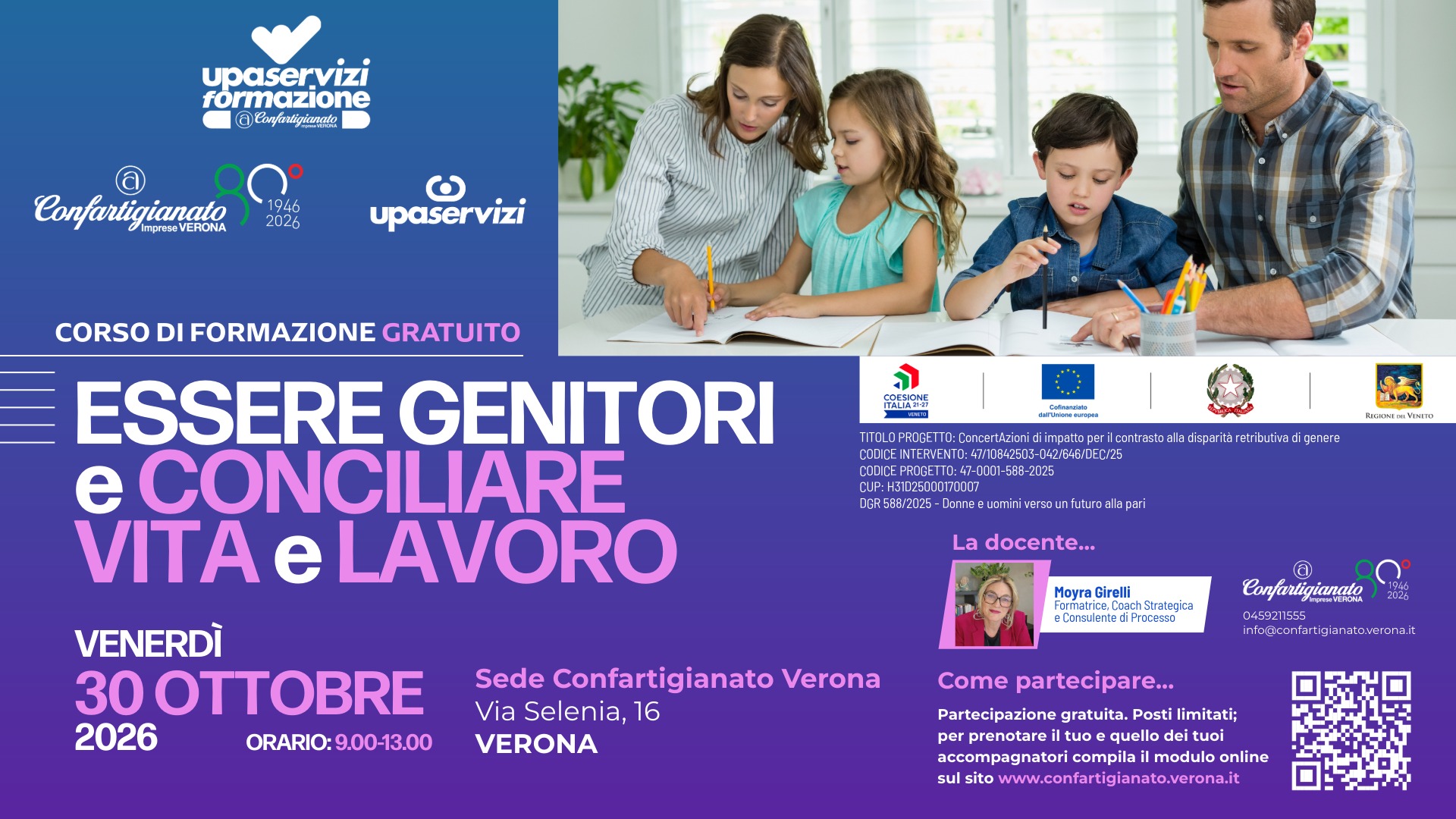 CORSO FORMAZIONE – Essere genitori e conciliare vita e lavoro: venerdì 30 ottobre, corso gratuito su equilibrio tra lavoro, famiglia, coppia e tempo per sé