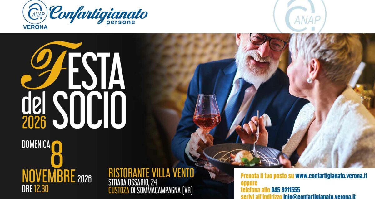 ANAP - ANAP – Domenica 8 novembre, a Villa Vento di Custoza, torna la “Festa del Socio ANAP 2026”. Iscriviti per partecipare