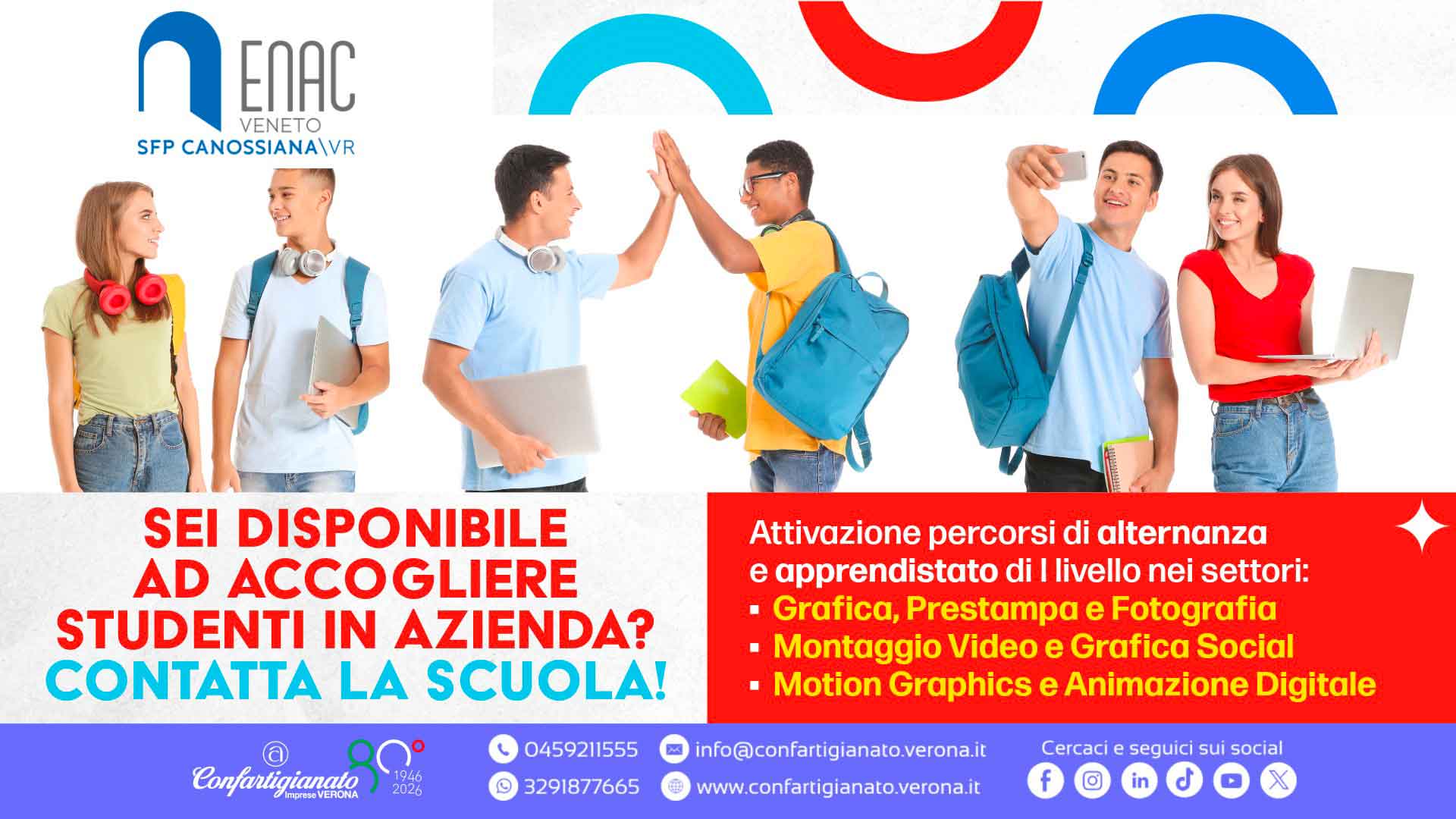 SCUOLA & LAVORO – Vuoi ospitare in azienda studenti in apprendistato o alternanza scuola-lavoro? Dalla Scuola Canossiana di Verona, giovani negli ambiti: grafica, fotografia, editing video, grafica social, motion graphics
