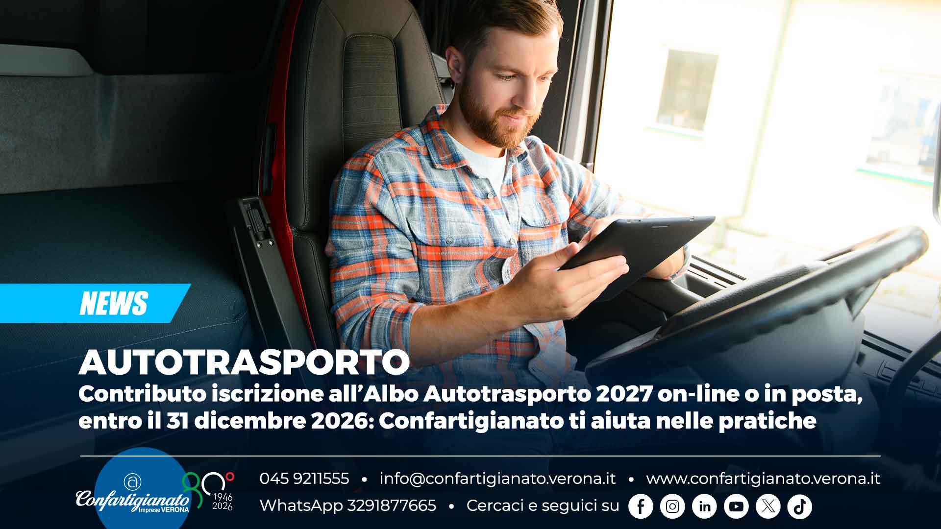 AUTOTRASPORTO – Contributo iscrizione all’Albo Autotrasporto 2027 on-line o in posta, entro il 31 dicembre 2026: Confartigianato ti aiuta nelle pratiche