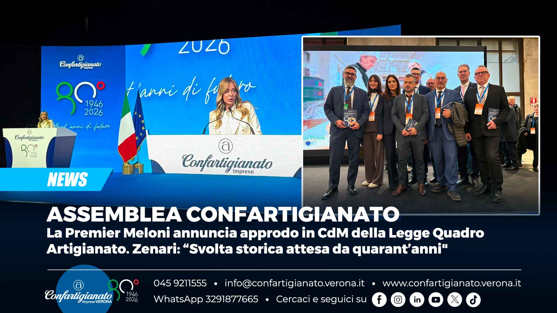 ASSEMBLEA CONFARTIGIANATO – La Premier Meloni annuncia approdo in CdM della Legge Quadro Artigianato. Zenari: “Svolta storica attesa da quarant’anni"