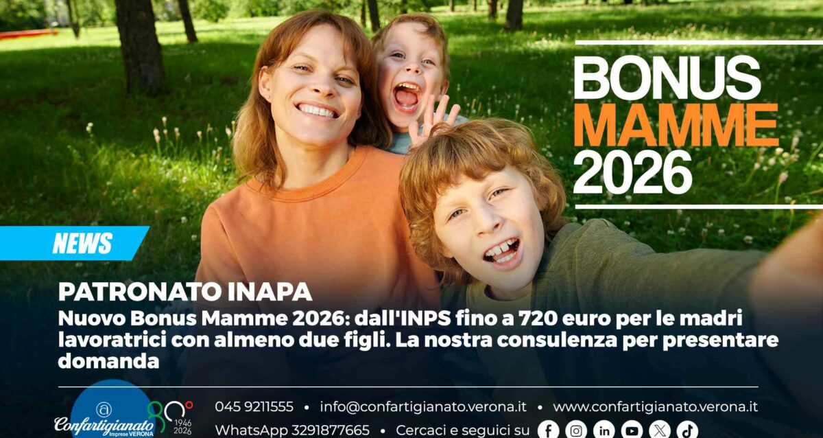 PATRONATO INAPA – Nuovo Bonus Mamme 2026: dall'INPS fino a 720 euro per le madri lavoratrici con almeno due figli. La nostra consulenza per presentare domanda