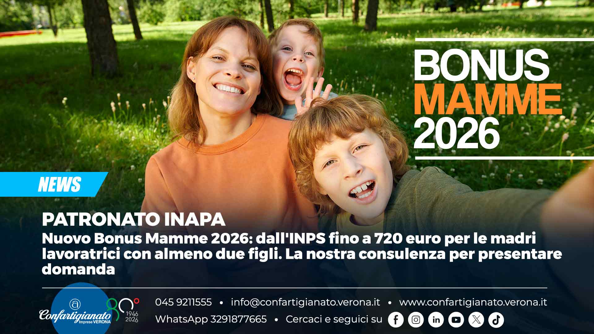 PATRONATO INAPA – Nuovo Bonus Mamme 2026: dall'INPS fino a 720 euro per le madri lavoratrici con almeno due figli. La nostra consulenza per presentare domanda