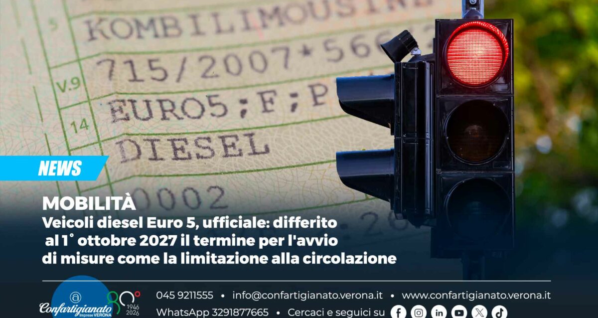 MOBILITÀ – Veicoli diesel Euro 5, ufficiale: differito al 1° ottobre 2027 il termine per l'avvio di misure come la limitazione alla circolazione