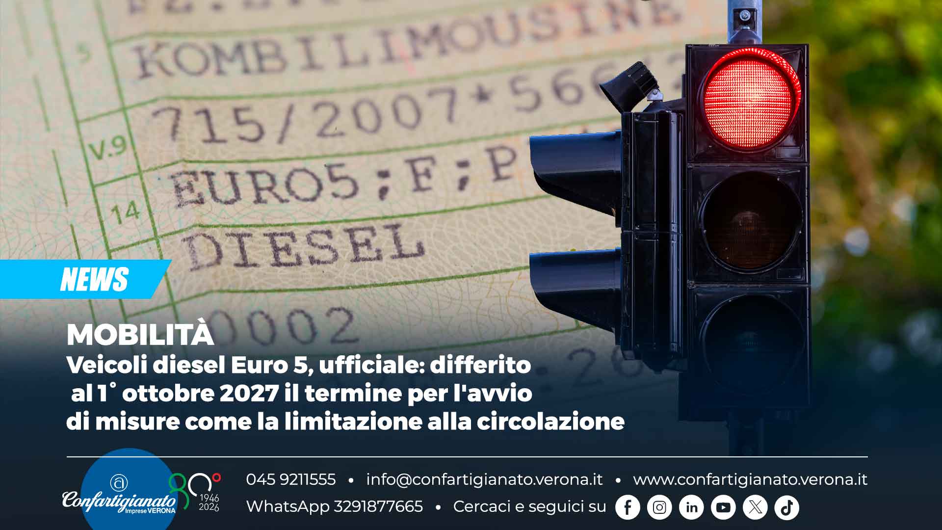 MOBILITÀ – Veicoli diesel Euro 5, ufficiale: differito al 1° ottobre 2027 il termine per l'avvio di misure come la limitazione alla circolazione