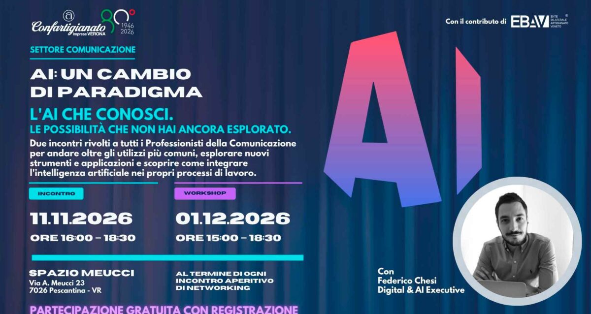 COMUNICAZIONE – AI: un cambio di paradigma per i professionisti di marketing e comunicazione. Due seminari informativi e pratici: 11 novembre e 1 dicembre. Iscriviti