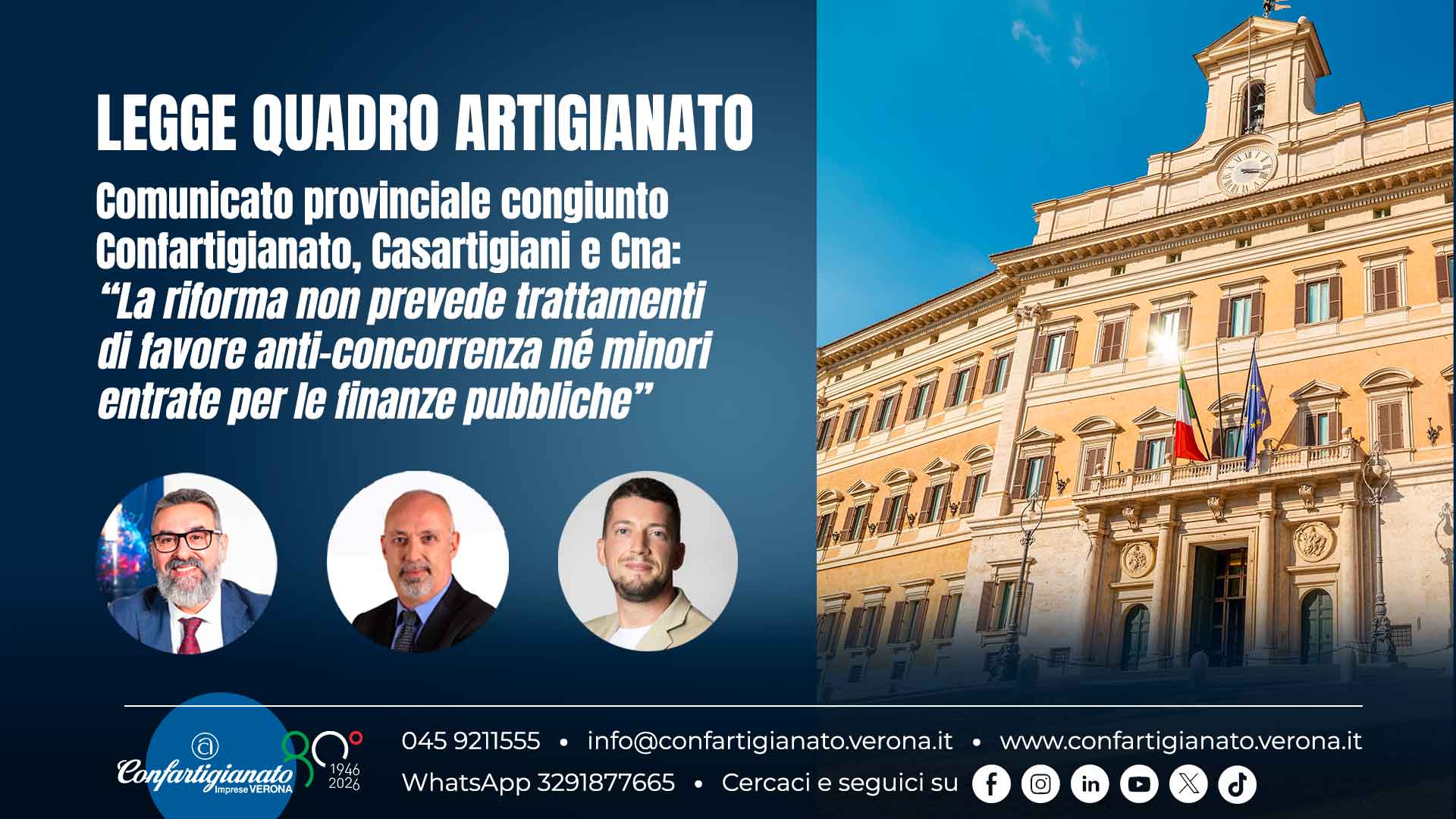 LEGGE QUADRO ARTIGIANATO – Comunicato provinciale congiunto Confartigianato, Casartigiani e Cna: “La riforma non prevede trattamenti di favore anti-concorrenza né minori entrate per le finanze pubbliche”
