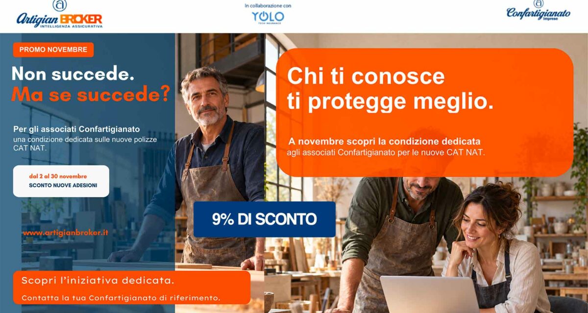 RISCHI CATASTROFALI – A novembre proteggere la tua azienda conviene ancora di più: promozione sconto del 9% su polizza CAT NAT (obbligatoria per le imprese)