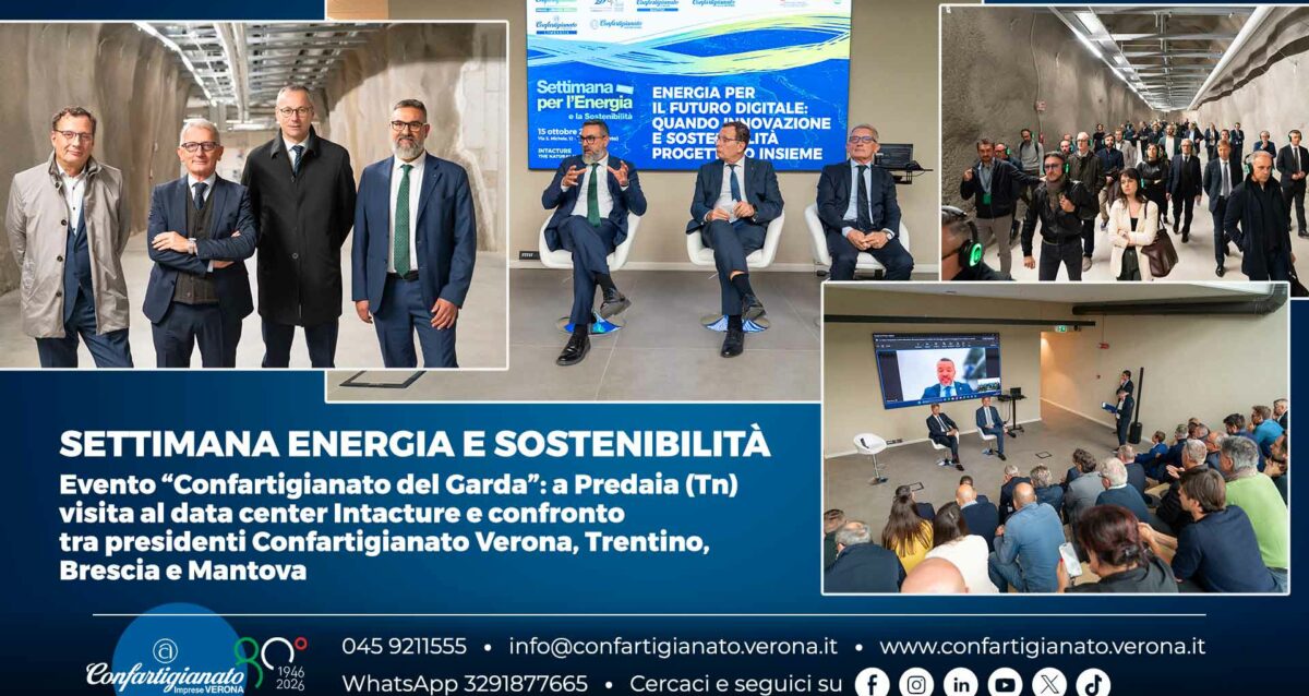 SETTIMANA ENERGIA SOSTENIBILITÀ – Evento delle “Confartigianato del Garda”: a Predaia (Tn) visita al data center Intacture e confronto tra presidenti Confartigianato Verona, Trentino, Brescia e Mantova