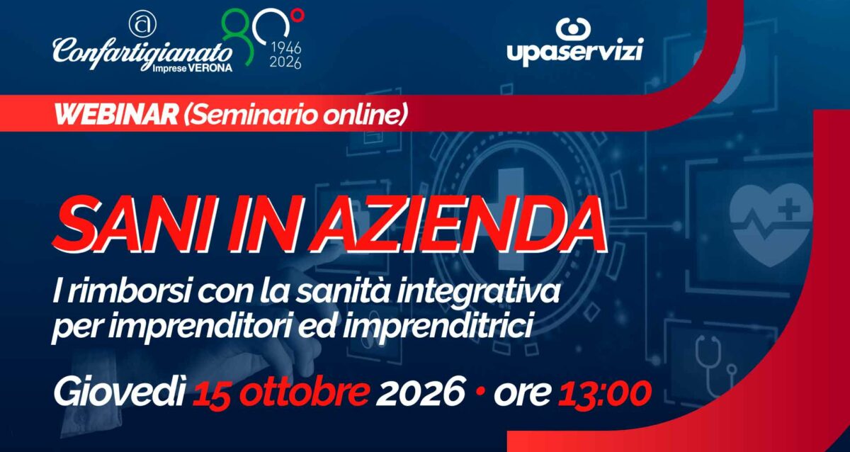 SANITÀ INTEGRATIVA – Webinar per imprenditori e imprenditrici di ogni categoria sulle opportunità di rimborso di Sani In Azienda: giovedì 15 ottobre. Iscriviti